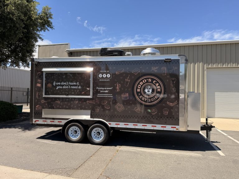 Bobo’s Cafe custom coffee trailer exterior wrap
