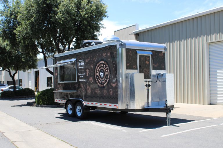 Bobo’s Cafe coffee trailer rear three-quarter exterior