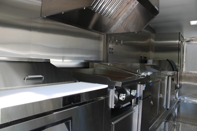 Cooking line inside Bobo’s Cafe custom coffee trailer
