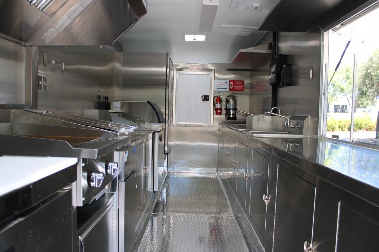 Stainless steel kitchen inside Bobo’s Cafe coffee trailer