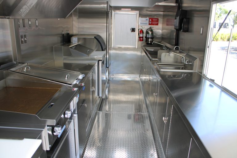 Commercial kitchen workflow in Bobo’s Cafe coffee trailer