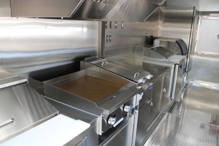 Commercial griddle in Bobo’s Cafe custom coffee trailer