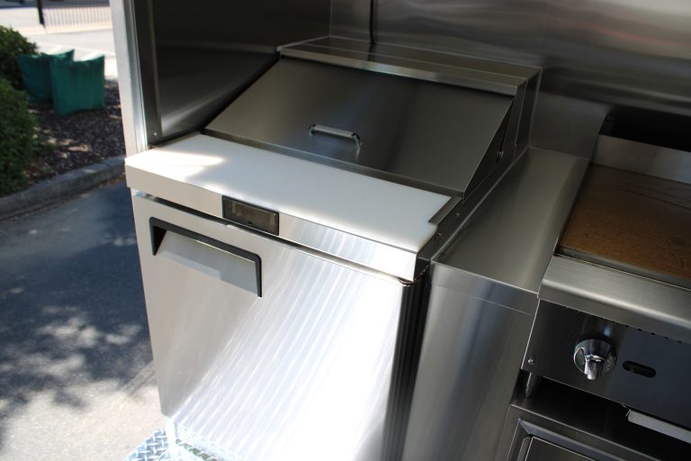Atosa ice maker inside Bobo’s Cafe custom coffee trailer