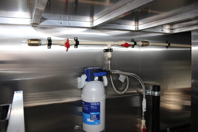Water filtration system in Bobo’s Cafe custom coffee trailer