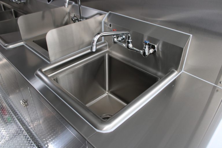 Commercial hand sink inside Bobo’s Cafe coffee trailer