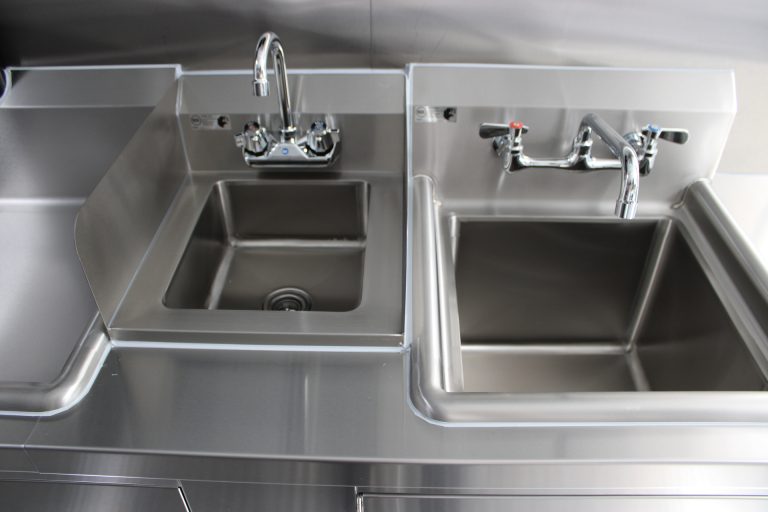 Sink and prep stations inside Bobo’s Cafe coffee trailer