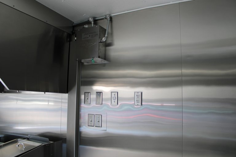 Electrical controls inside Bobo’s Cafe coffee trailer