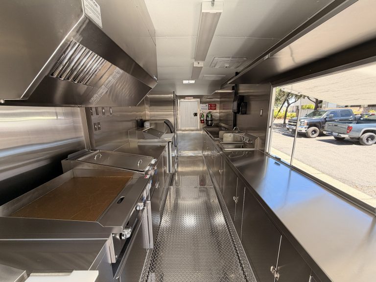 Commercial cooking line in Bobo’s Cafe 18-ft coffee trailer