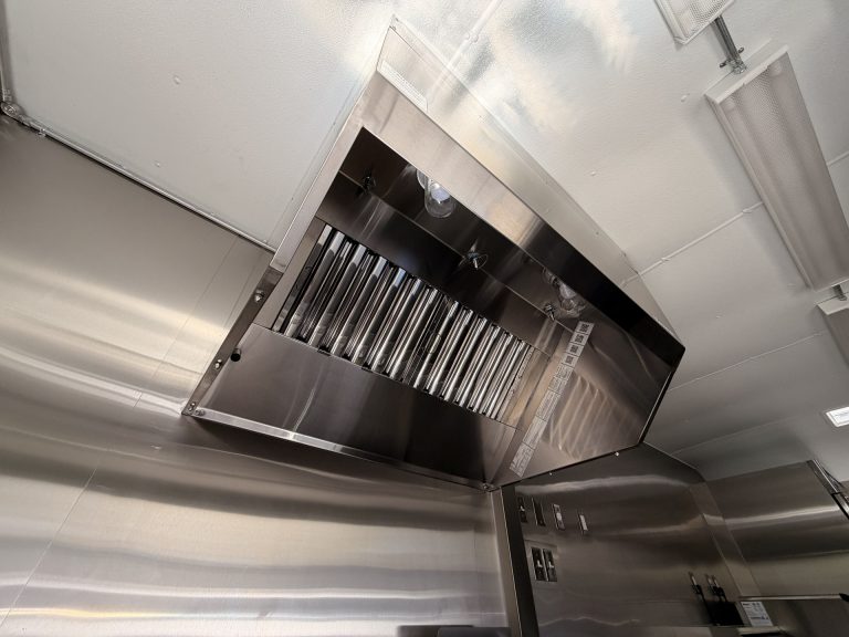 Commercial exhaust hood inside Bobo’s Cafe coffee trailer