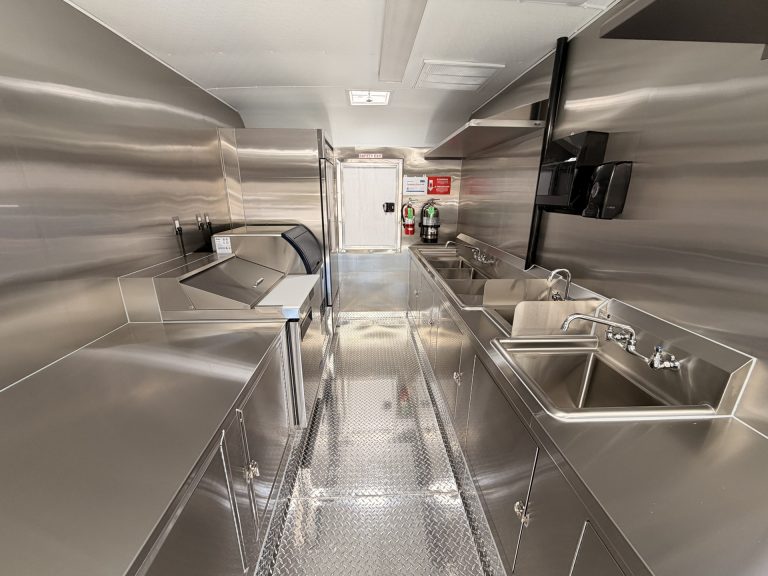 Sink and preparation area inside Bobo’s Cafe coffee trailer