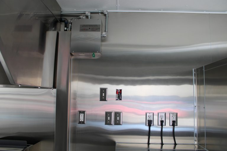 Interior utility detail inside 22-ft school food trailer