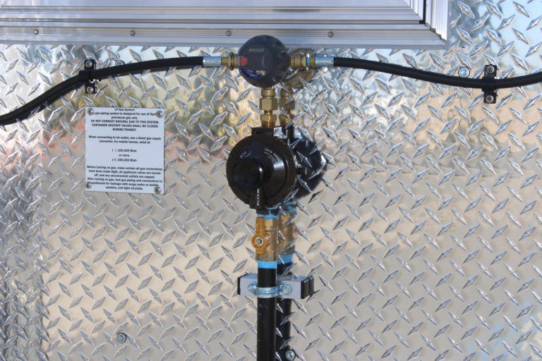 Propane controls and connections on The Salty Buccaneer school food trailer
