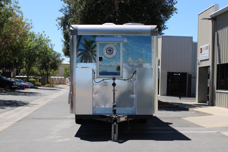 Rear view of The Salty Buccaneer 22-ft school food trailer