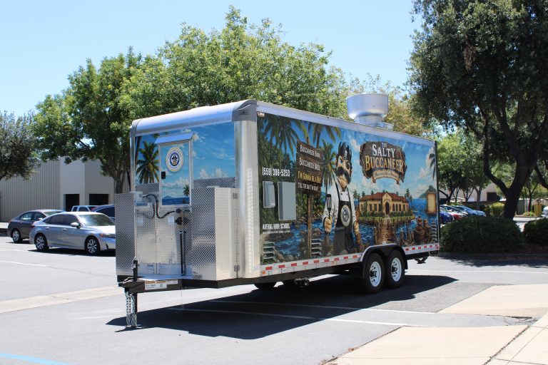 Rear three-quarter view of The Salty Buccaneer school food trailer