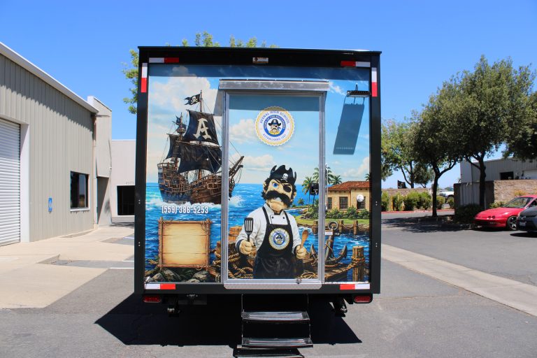 Rear exterior of The Salty Buccaneer custom school food trailer