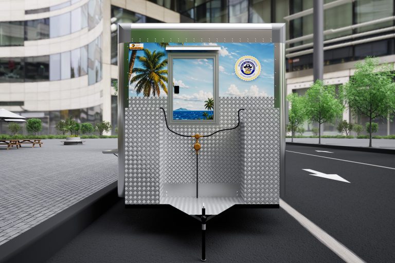 Rear view of The Salty Buccaneer school food trailer exterior design