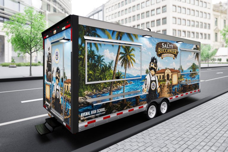 Custom 22-ft school food trailer with full nautical exterior wrap