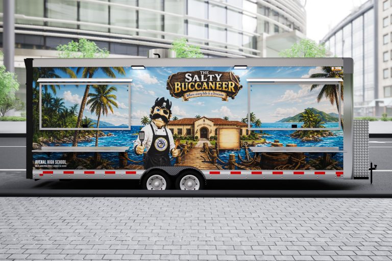 22-ft school food trailer side profile with The Salty Buccaneer graphics