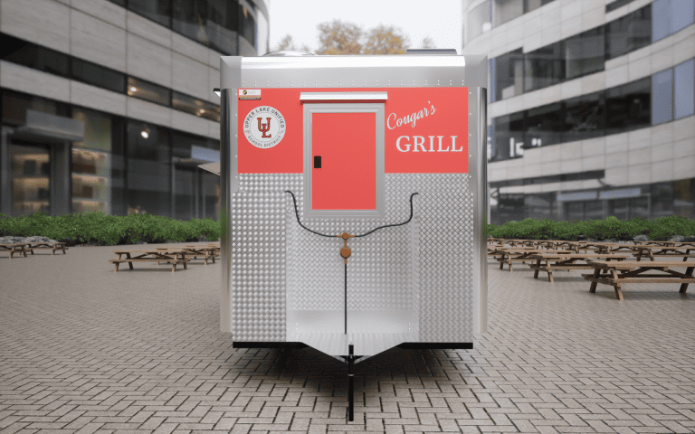 End view of Cougar’s Grill 24-ft school food trailer 3D design