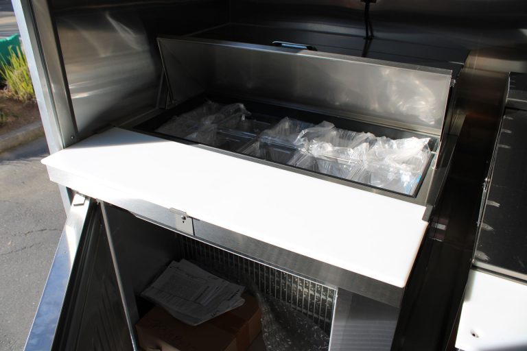 Commercial deep fryer in Cougar’s Grill school food trailer