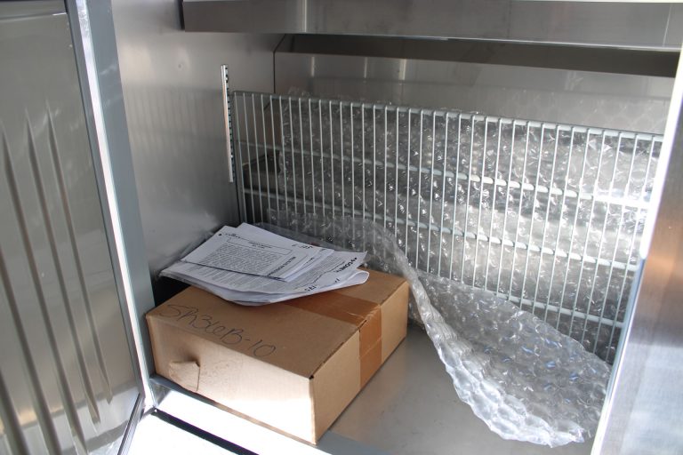 Stainless steel equipment area in school food trailer