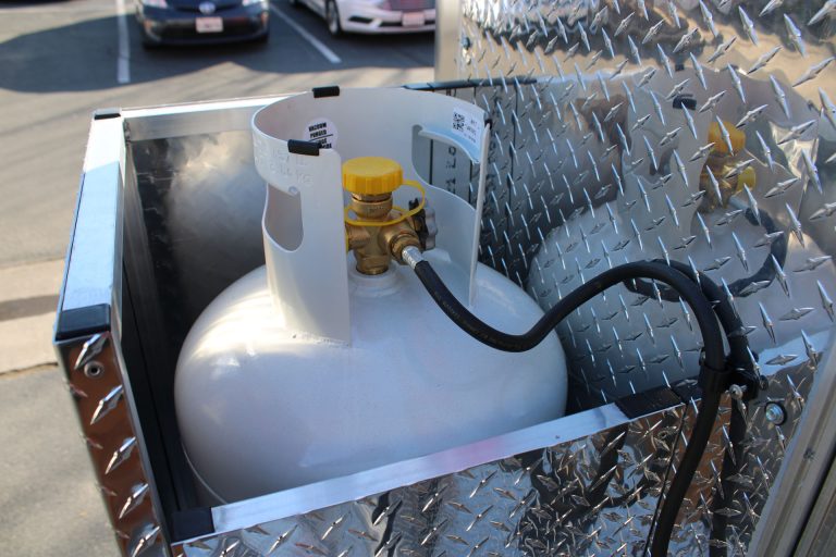 Propane system connection on Cougar’s Grill school food trailer