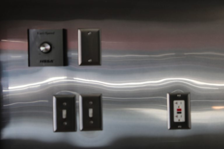 Electrical controls inside Cougar’s Grill school food trailer
