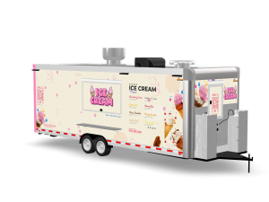24ft ice cream concession trailer curbside view with serving window and menu