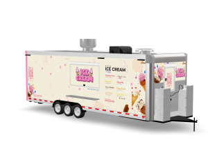 26ft ice cream concession trailer curbside view with serving window and menu