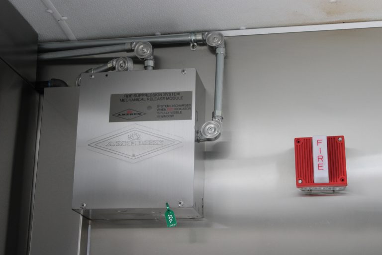 Commercial kitchen gas leak alarm and fire suppression system control box.