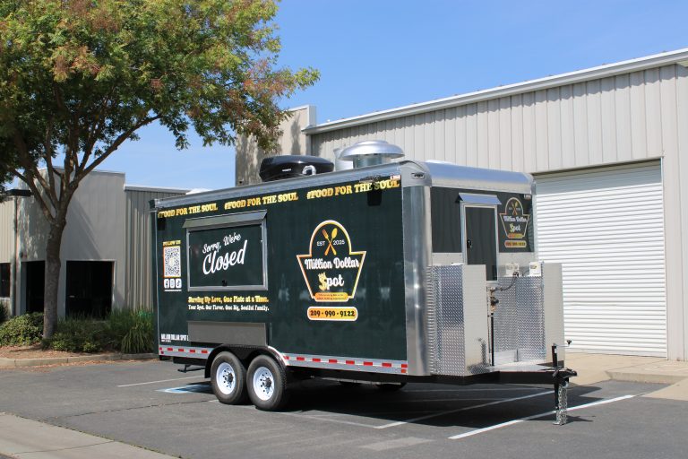 18ft dark green and black food trailer driver side view - Million Dollar Spot LLC Tracy CA