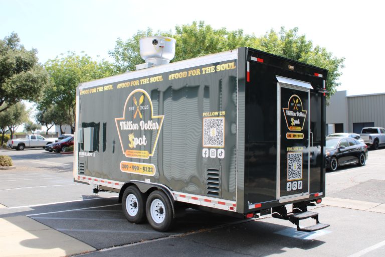 18ft American food trailer full passenger side exterior wrap - Million Dollar Spot LLC Golden State Trailers Tracy CA