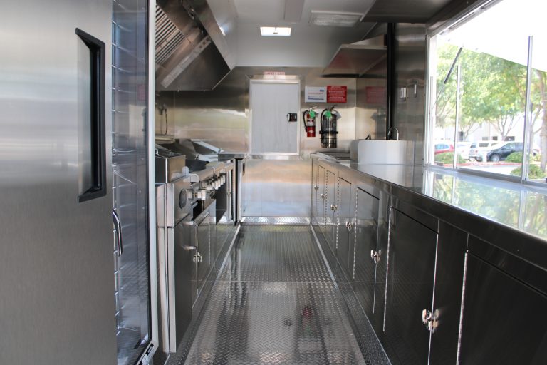 18ft food trailer interior stainless steel cabinets and commercial kitchen equipment - Million Dollar Spot Tracy CA