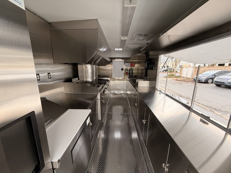 Full interior view of BBQ Food Trailer in San Jose CA with prep and cooking stations