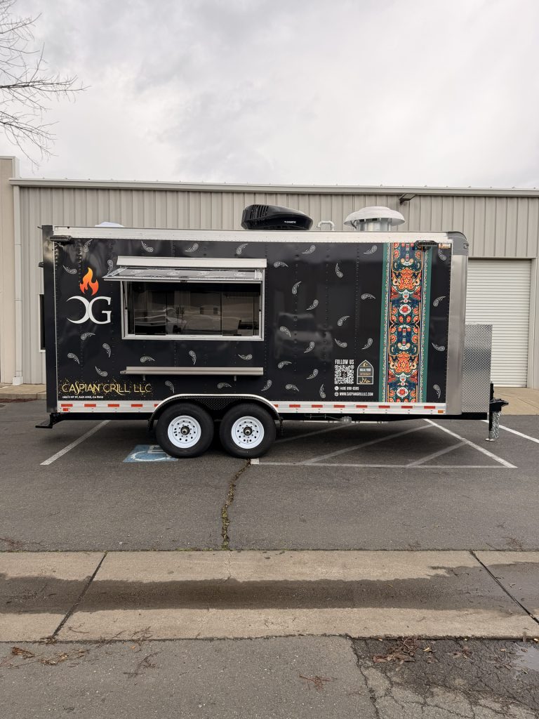 Side profile of BBQ Food Trailer in San Jose CA for Caspian Grill