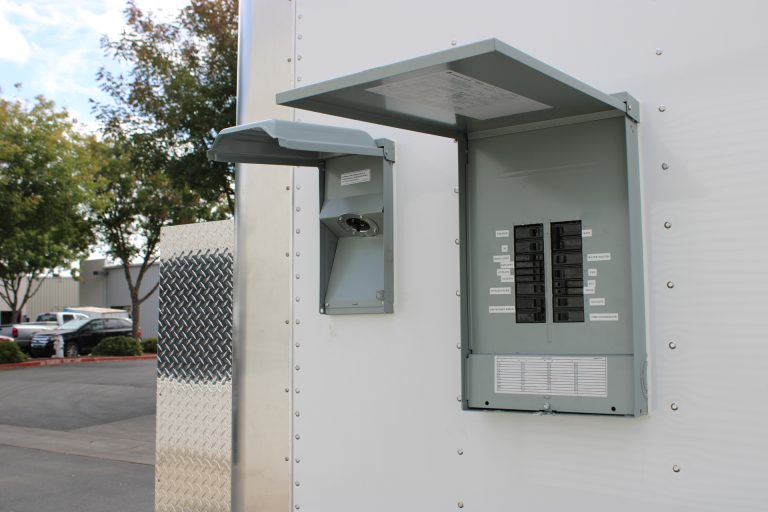 food trailer exterior electrical panel and power inlet connection