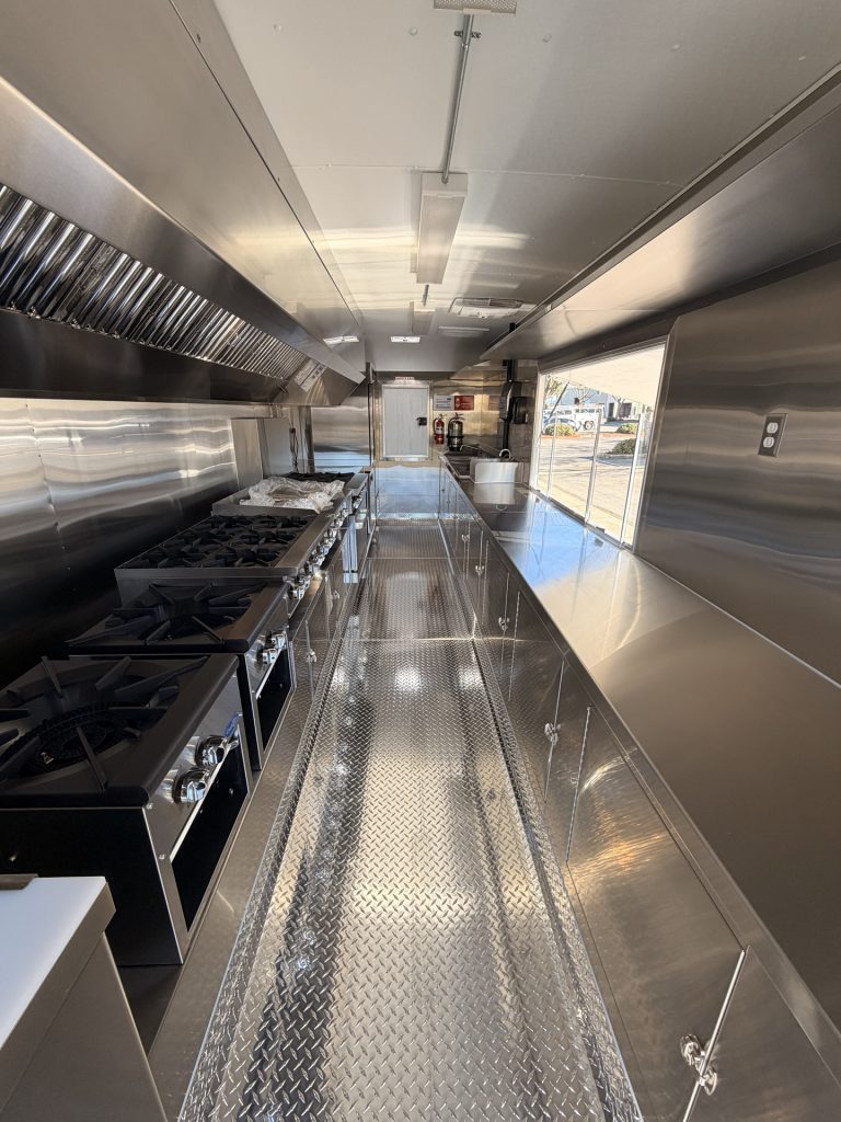 Cooking line inside 22ft Indian food trailer for Bengaluru Adda in San Jose CA