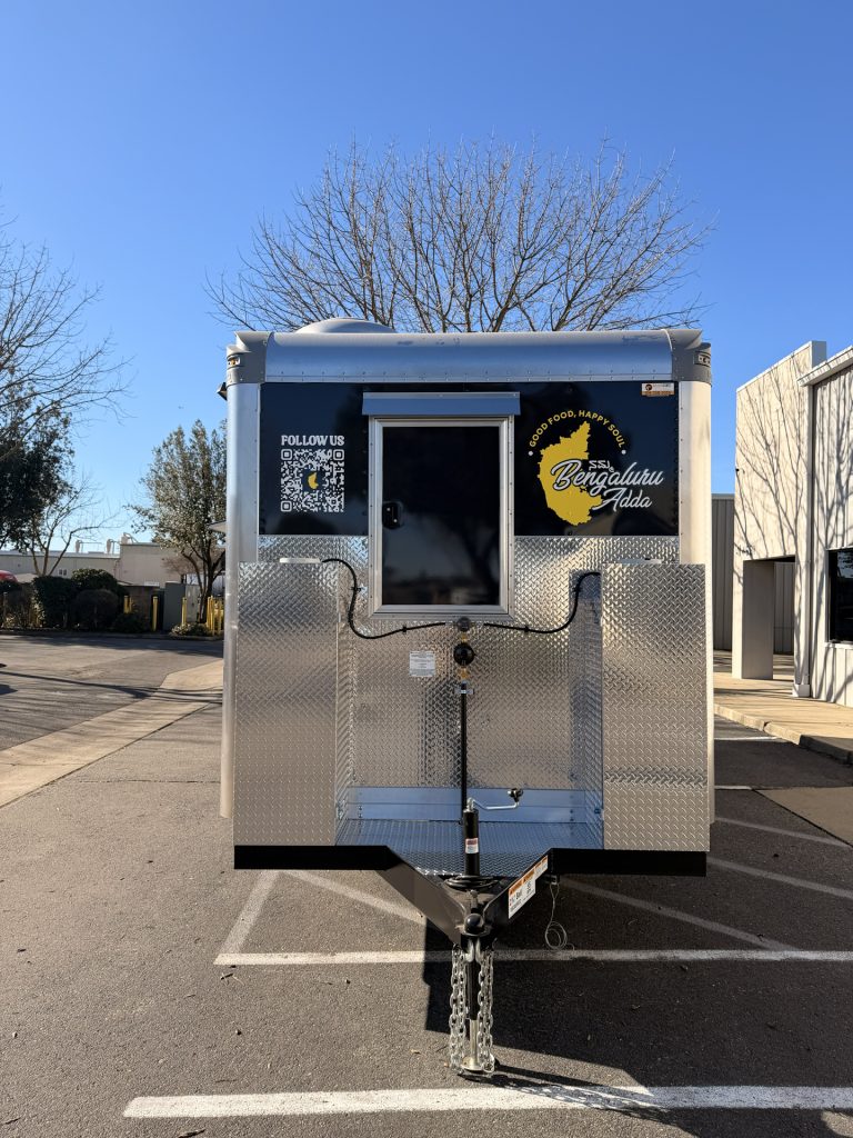 Front view of 22ft Indian food trailer for Bengaluru Adda in San Jose CA