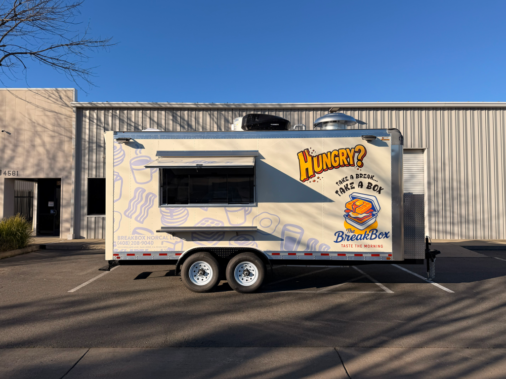 BreakBox food trailer with a clear, easy-to-read vinyl wrap design