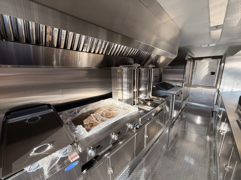 18ft gyro food trailer full cooking line view in California with broilers