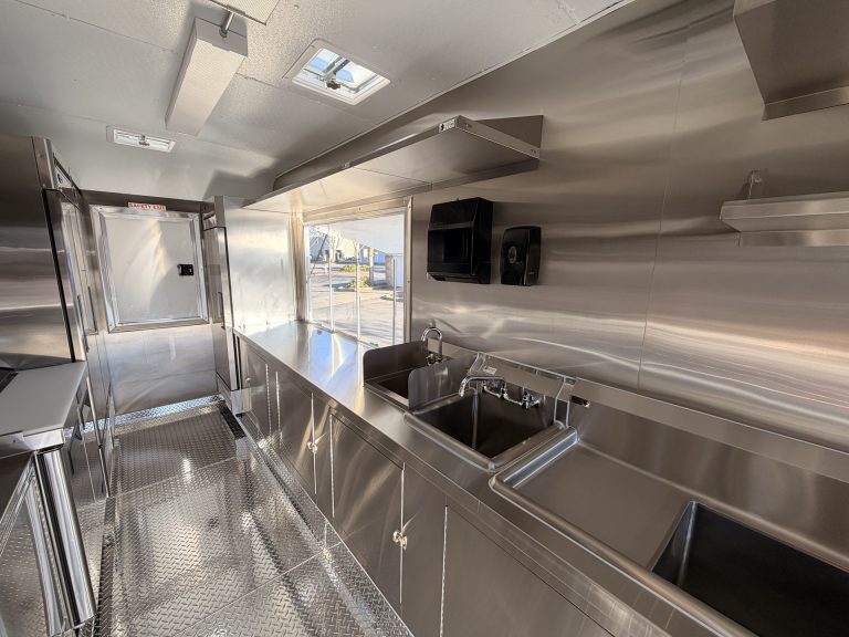 18ft gyro food trailer sink and prep area in California interior