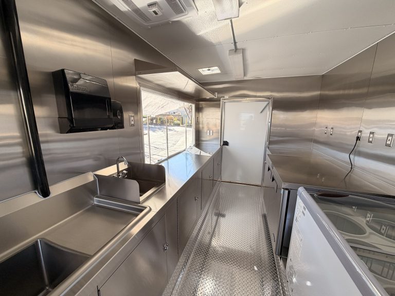 food trailer interior built to meet commercial kitchen inspection standards