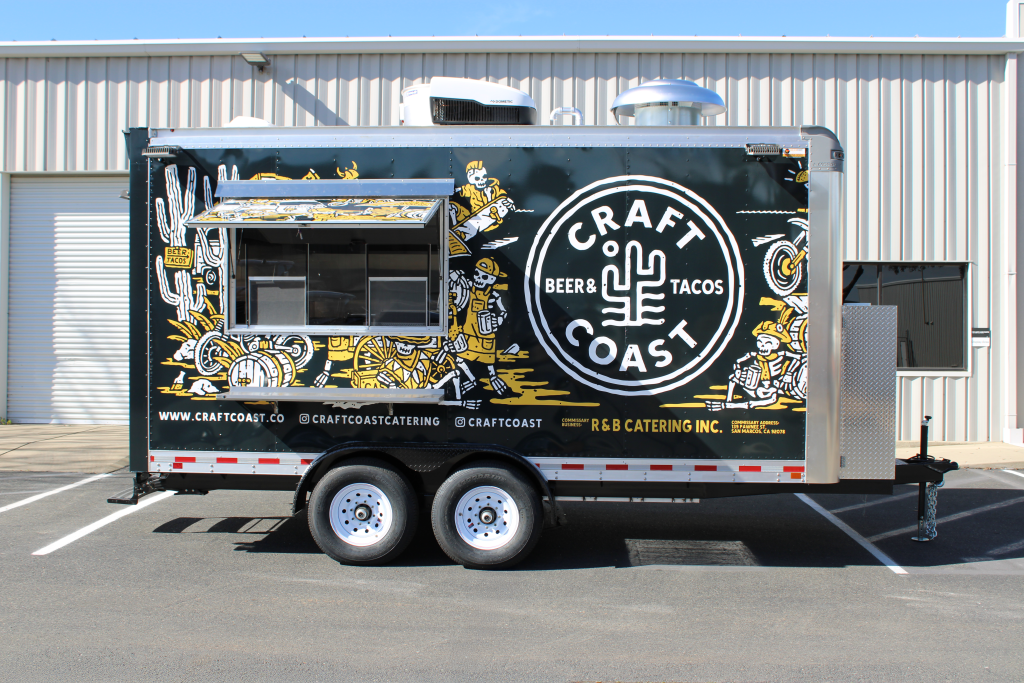 Dark “Craft Coast Beer & Tacos” trailer with cactus logo