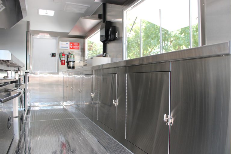 16ft food trailer interior service window welded stainless steel cabinets diamond plate floor - Copper Penny Silver Dollar Saloon Marysville CA