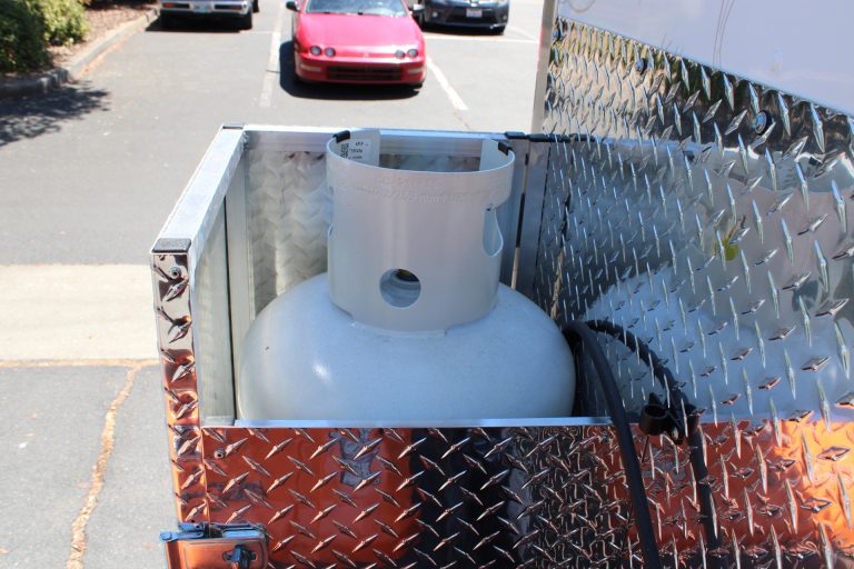 exterior utility compartment on commercial pizza food trailer
