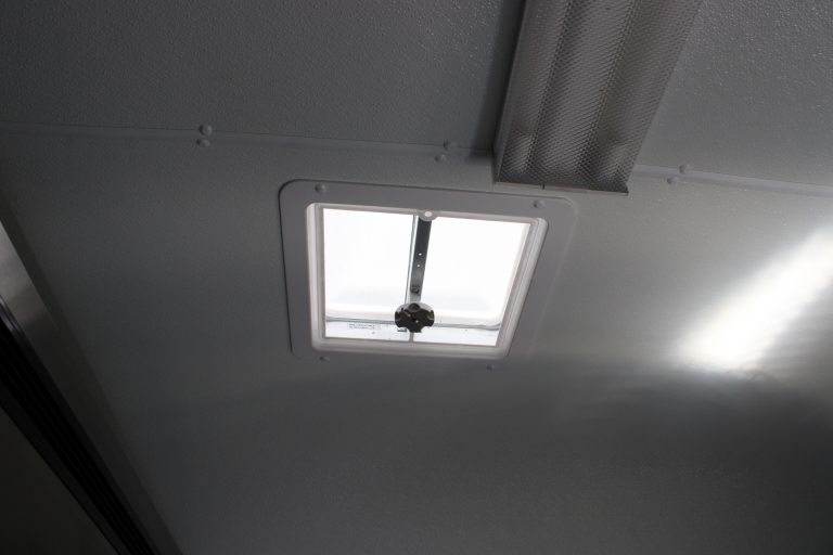 LED ceiling light inside custom pizza food trailer