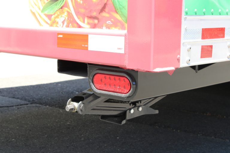 rear light and exterior hardware on commercial pizza food trailer