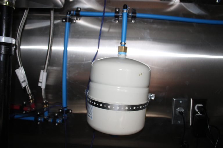 water system pressure tank inside commercial pizza food trailer