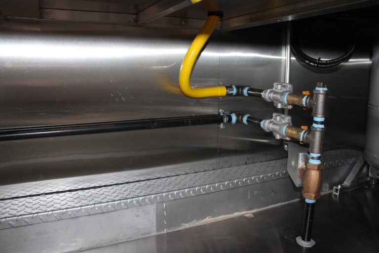 gas connection serving cooking equipment in pizza food trailer