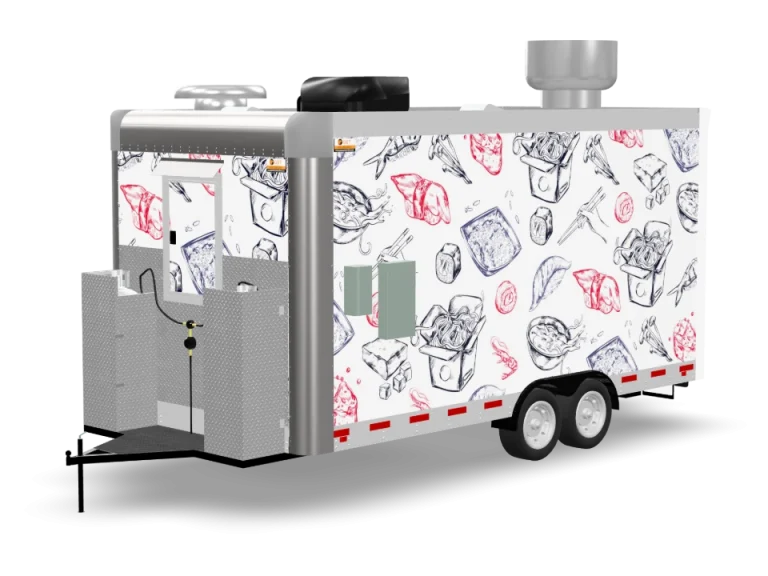 Asian Cuisine with custom wrap, rear view, Golden State Trailers